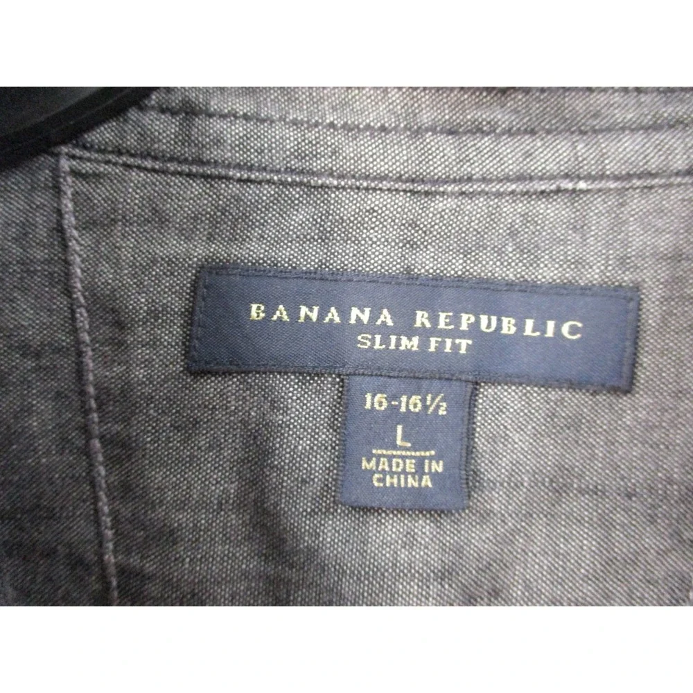Banana Republic Mens Slim Fit Button Down Shirt Large Gray Cotton Long Sleeve